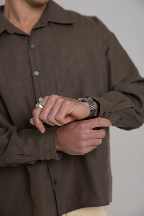 Khaki Linen Shirt - Long Sleeve