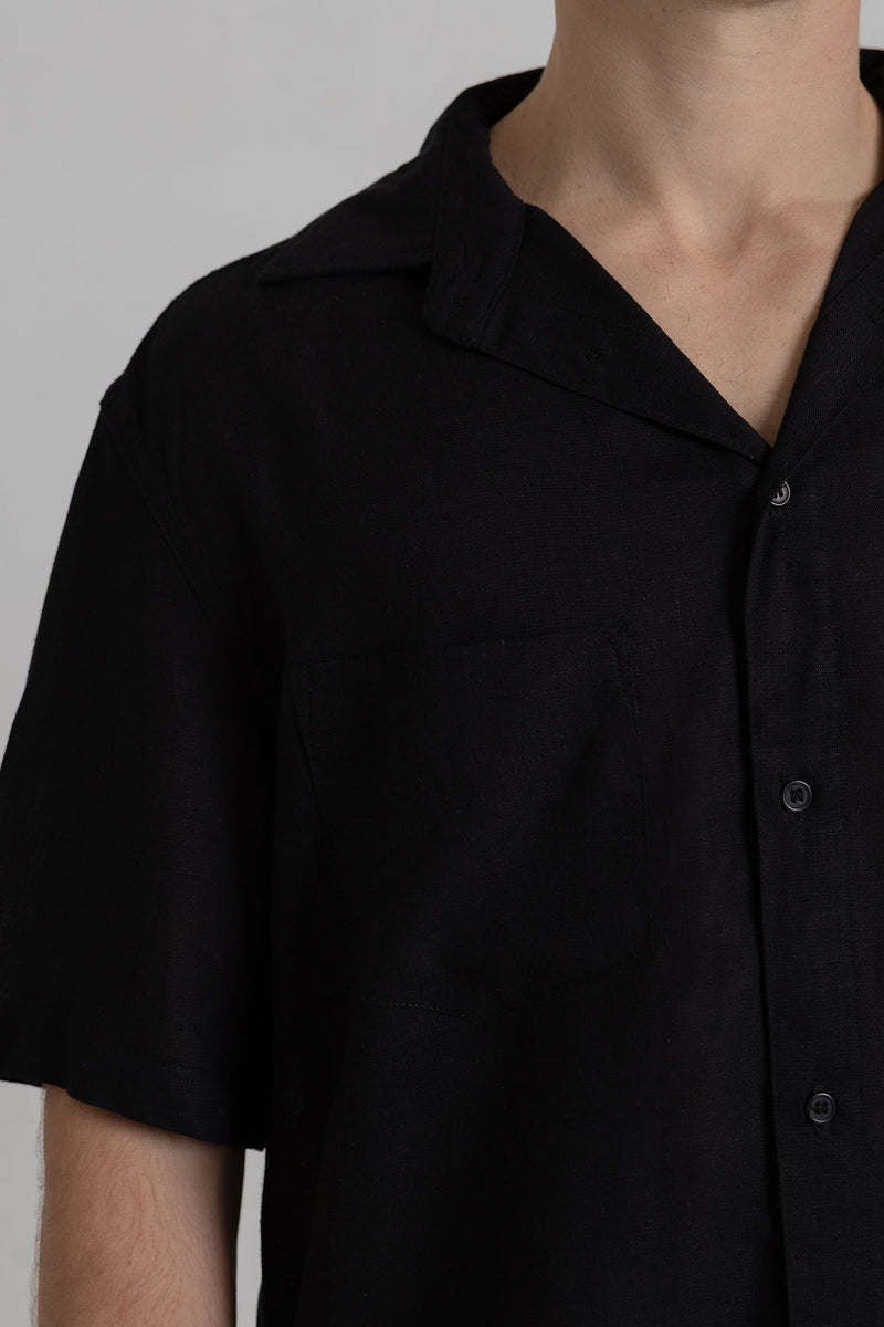 Black Linen Shirt - Short Sleeve