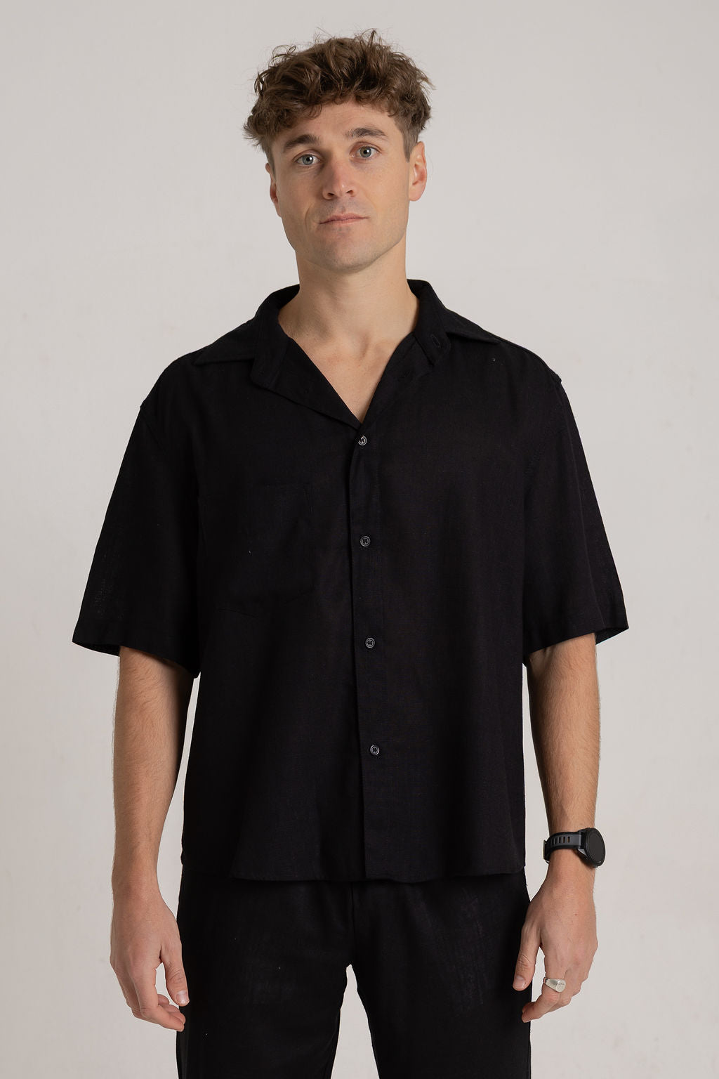 Black Linen Shirt - Short Sleeve