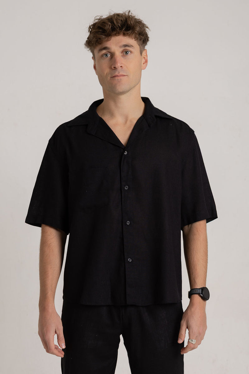 Black Linen Shirt - Short Sleeve
