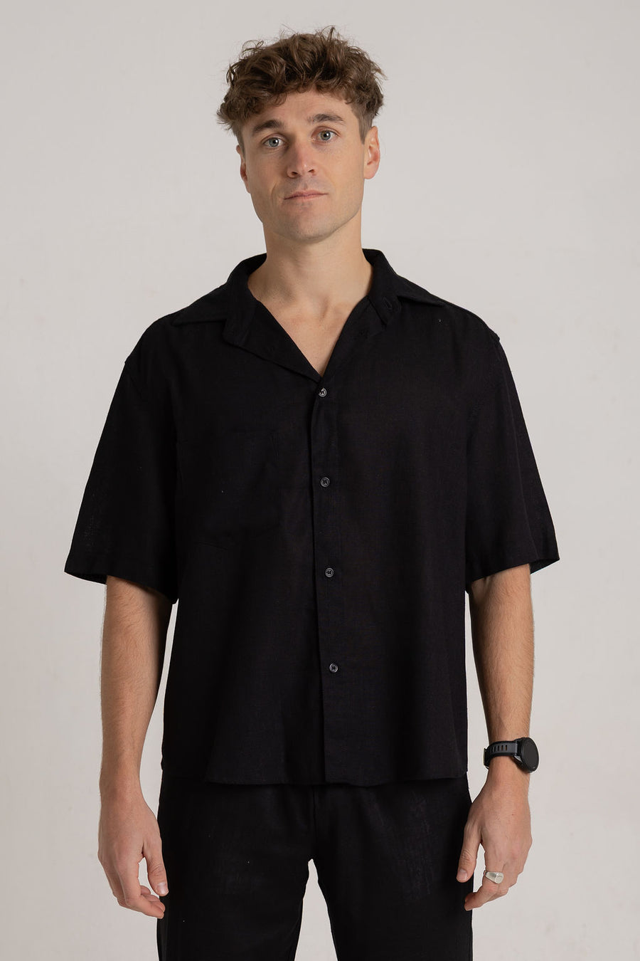 Black Linen Shirt - Short Sleeve