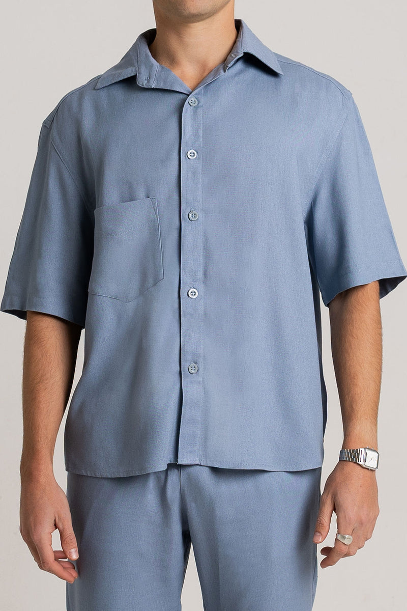Blue Linen Shirt - Short Sleeve